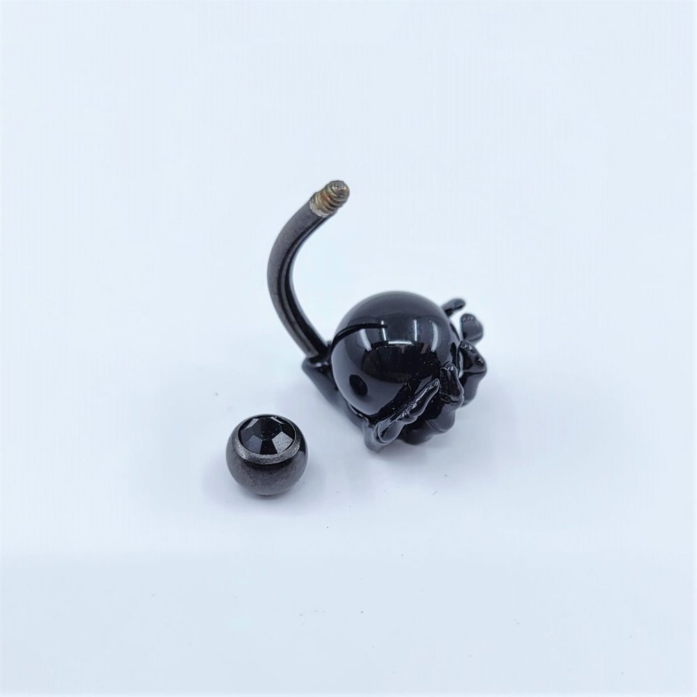 Blackline Onyx Stone Orb Shine Skeleton Hand Belly Button Ring